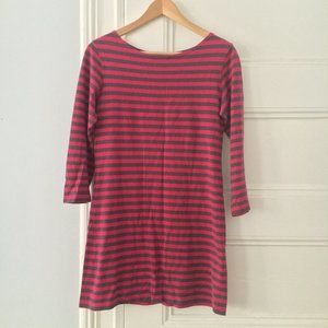 Vintage Marimekko Magenta and Taupe Striped Cotton Tunic Size Small